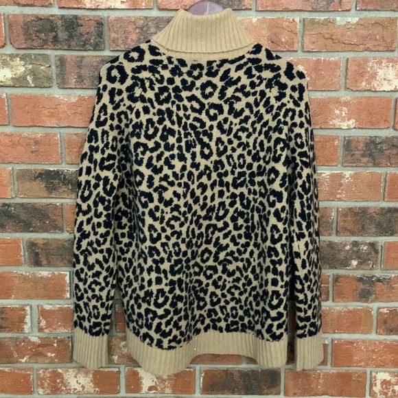 J. Crew Alpaca Merino Wool Tan Black Leopard Print Turtleneck Sweater - Picture 7 of 7